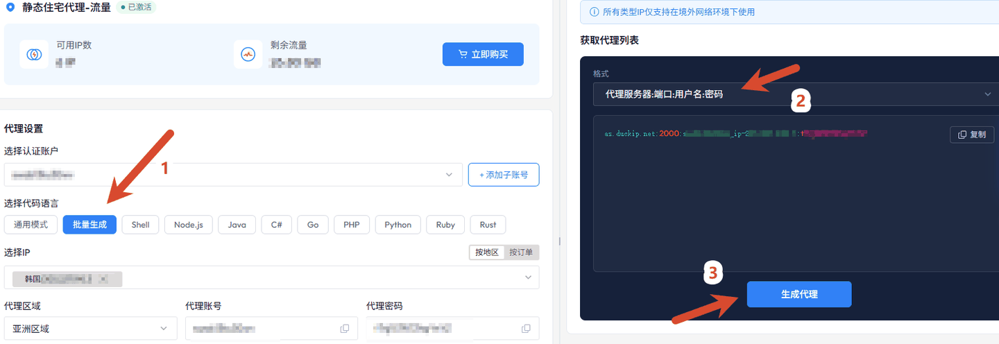 图 9：静态住宅代理-流量：批量生成与格式选择